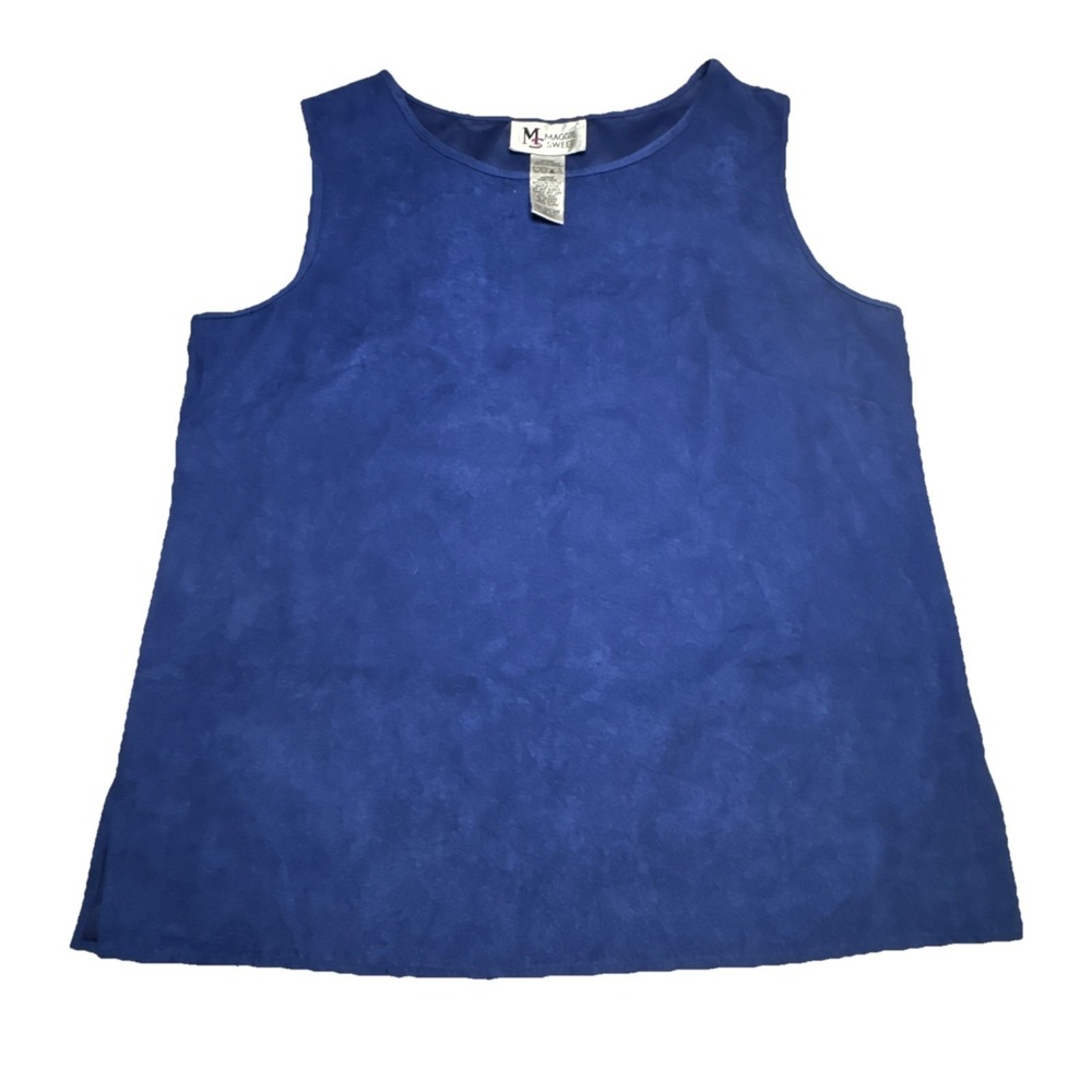 Maggie Sweet Womens Medium‎ Royal Blue Leaf Embroidered Sleeveless Blouse 6711
